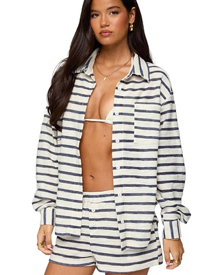 Edikted Women's Collins Oversized Striped Button Up Shirt