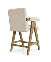 Upholstered Counter Height Bar Stool with Arms, 25.5" Solid Wood Chair for Kitchen Island or Home Bar-Maison Boucle