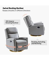 Carlos Transitional Genuine Leather Swivel Rocker Recliner with Metal Base