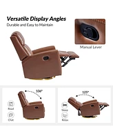 Carlos Transitional Genuine Leather Swivel Rocker Recliner with Metal Base