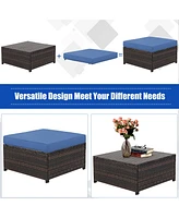 Gymax 5PCS Outdoor Patio Rattan Conversation Sofa Furniture Set w/ Navy Cushions