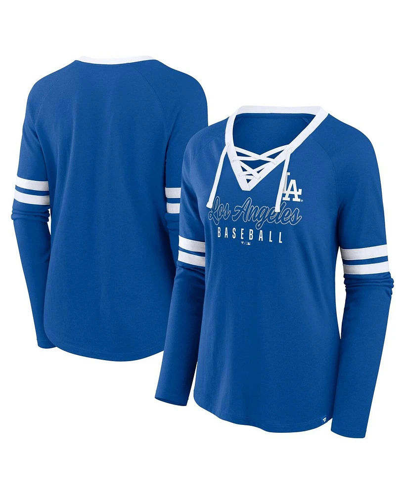 Fanatics Women's Royal Los Angeles Dodgers Won Done Raglan Lace-Up Long Sleeve T-Shirt