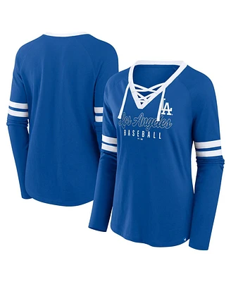 Fanatics Women's Royal Los Angeles Dodgers Won Done Raglan Lace-Up Long Sleeve T-Shirt