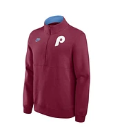 Nike Men's Burgundy Philadelphia Phillies Cooperstown Collection Fleece Half-Zip Pullover Sweatshirt