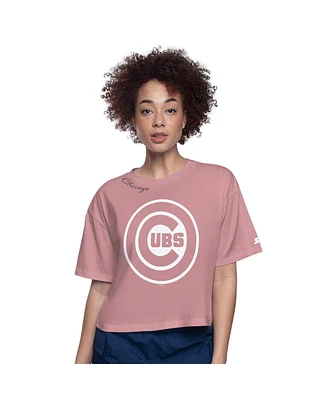 Starter Women's Pink Chicago Cubs Play the Ball Boxy Cropped T-Shirt