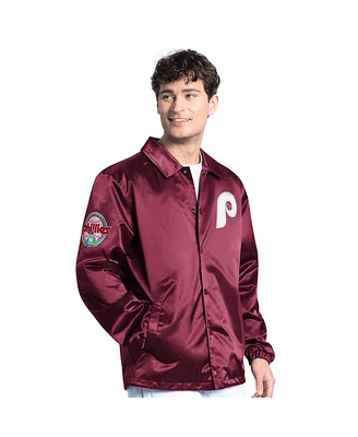 Starter Men's Burgundy Philadelphia Phillies Cooperstown Collection Point Man Full-Snap Coaches Jacket