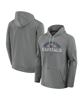 Fanatics Men's Gray Washington Capitals 2025 Stanley Cup Playoffs Authentic Pro Rink Fly Fleece Pullover Hoodie