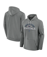Fanatics Men's Gray Washington Capitals 2025 Stanley Cup Playoffs Authentic Pro Rink Fly Fleece Pullover Hoodie