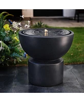 LuxenHome Dark Gray Resin Round Bubbler 18.7" Tall Outdoor Fountain with Lights