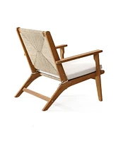 LuxenHome Outdoor Acacia Wood Deck Chair with Seat Cushion