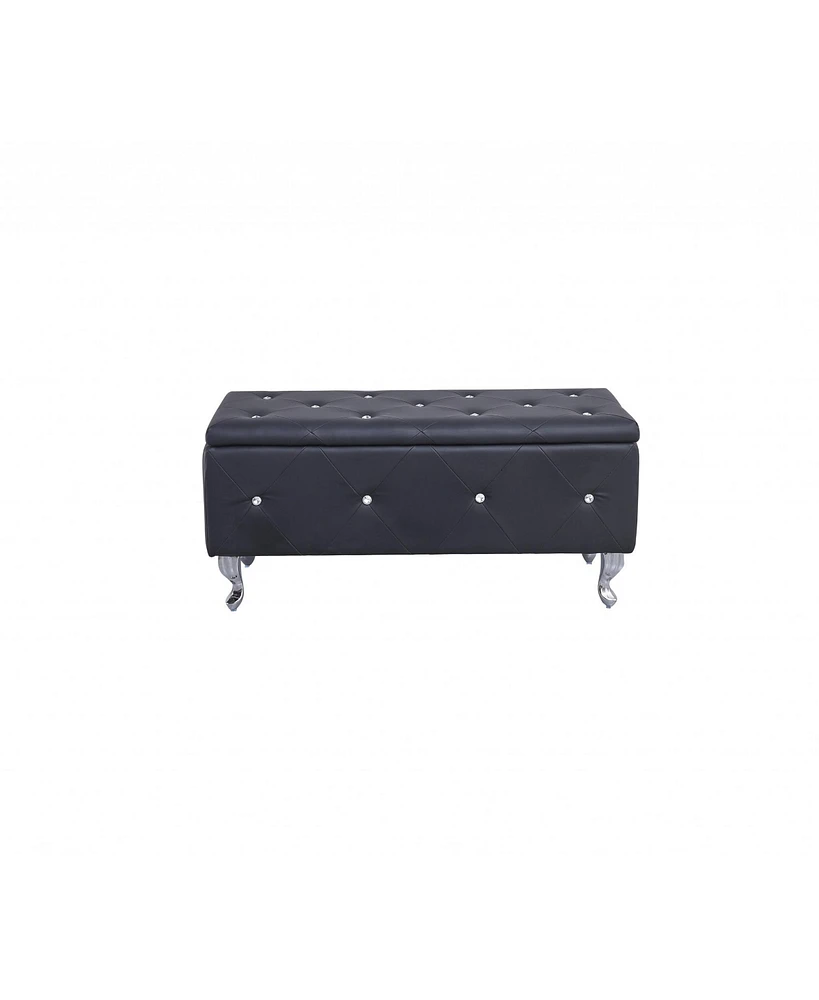 Rectangular Faux Leather Ottoman Bench with Lift-Top Storage