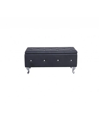 Rectangular Faux Leather Ottoman Bench with Lift-Top Storage