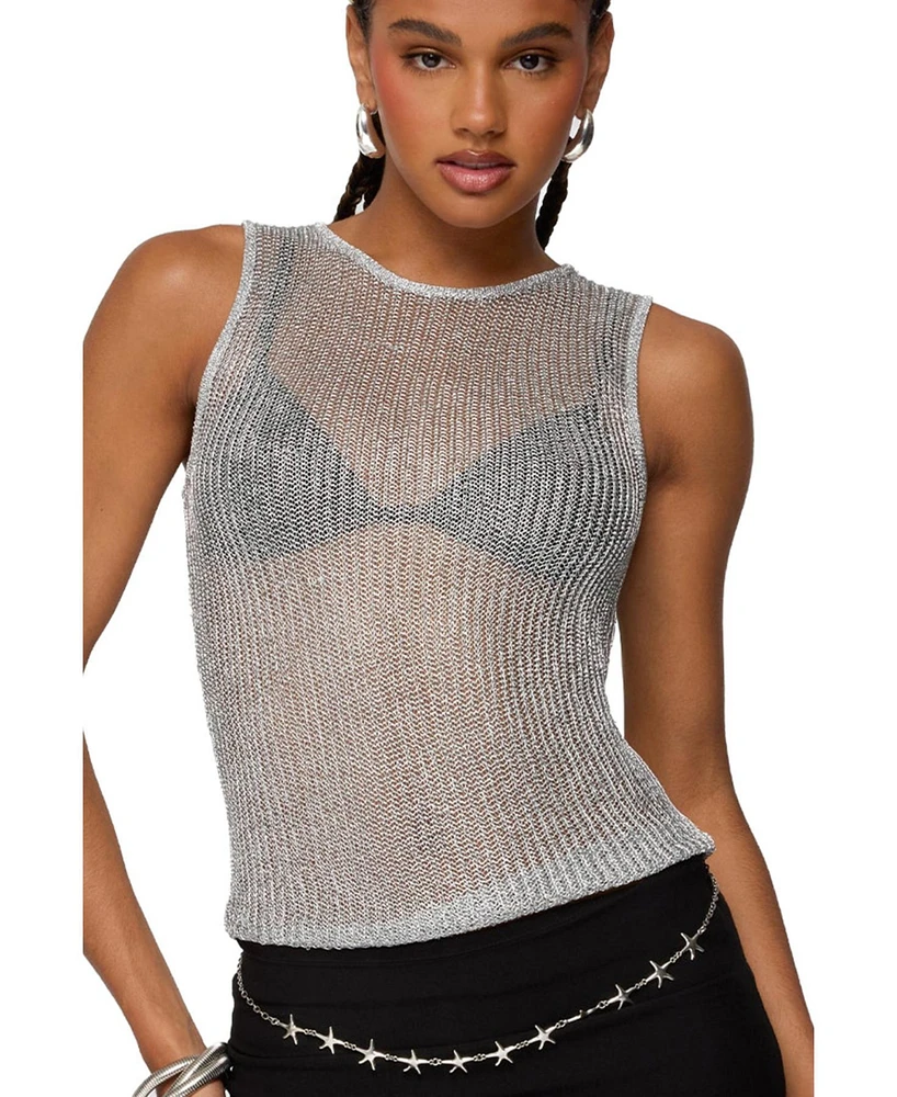 Edikted Women's Amalya Shiny Sheer Knit Top