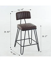 Bar Stools Set of 2 Counter Height Chairs with Backrest Pu Leather Upholstery and Metal Frame for Kitchen Island Dining Room Home Bar-The Pop