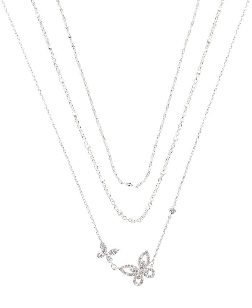 Unwritten Cubic Zirconia Double Butterfly Layered Necklace Set