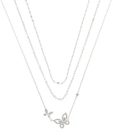 Unwritten Cubic Zirconia Double Butterfly Layered Necklace Set