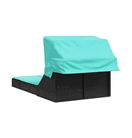 Double Sun Lounger with Canopy and Cushions Poly Rattan