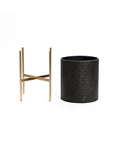 LuxenHome Set of 2 Black Floral Stamped Metal Cachepot Planters