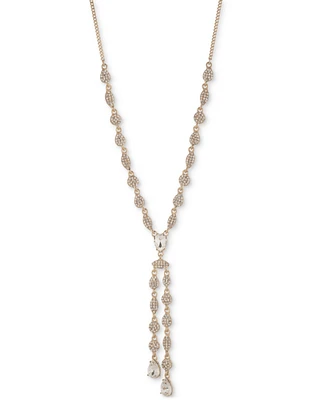 Givenchy Gold-Tone Pave Cluster & Pear-Shape Crystal Lariat Necklace, 16" + 3" extender