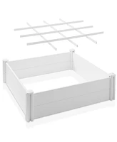 4' x 4' x 12" White Vinyl Raised Garden Bed with Grid, Above Ground Planter Box