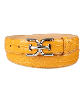Sam Edelman Women's Skinny Exotic Textured Double-e Plaque Buckle Belt