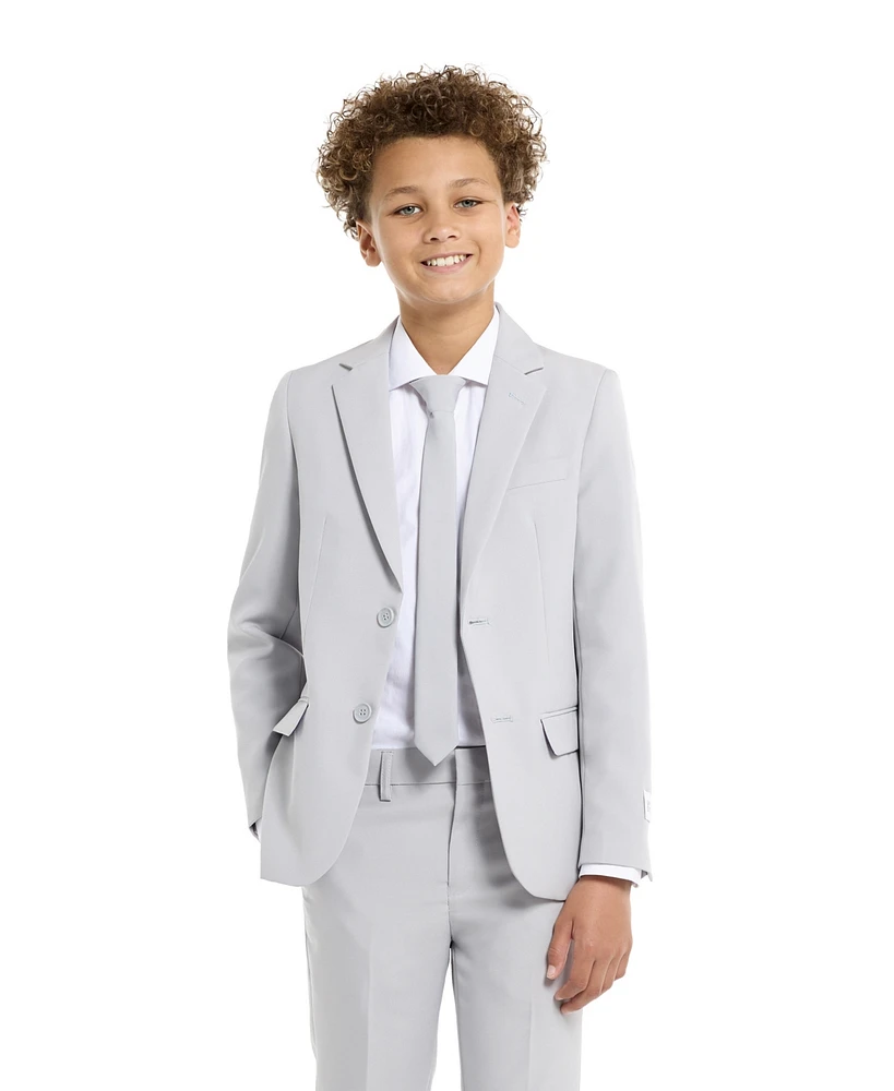 Opposuits Big Boys Groovy Grey Slim Fit Solid Suit Including Blazer, Pants and Clip-On-Tie