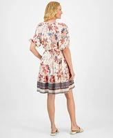 julia jordan Women's Printed Puff-Sleeve Tie-Waist Dress