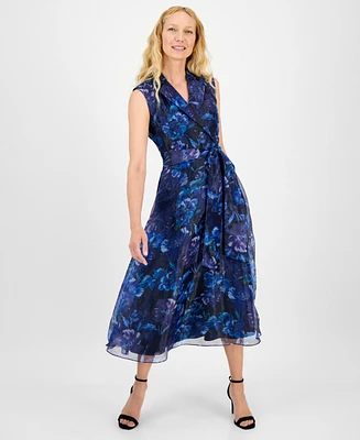 julia jordan Women's Printed Fit & Flare Tie-Waist Dress