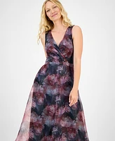 julia jordan Women's Printed V-Neck Sleeveless Gown