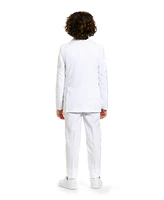 OppoSuits Boys White Knight Solid Suit Including Blazer, Pants and Clip-On-Tie