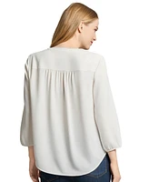 Jones New York Women's Split-Neck Picot-Trim Top