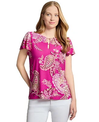 Jones New York Women's Printed Crewneck Short-Sleeve Top