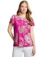 Jones New York Women's Printed Crewneck Short-Sleeve Top