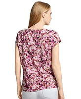 Jones New York Women's Printed Keyhole Extended-Shoulder Top