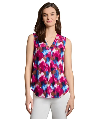 Jones New York Women's Printed Pleat-Front Sleeveless Top