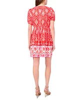 Msk Women's Printed Tie-Neck Short-Sleeve Dress