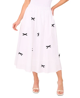 CeCe Women's Cotton Bow-Trim Pull-On Midi Skirt