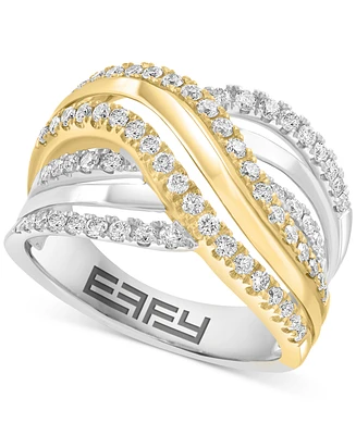 Effy Diamond Multi-Row Crossover Statement Ring (5/8 ct. t.w.) in 14k White & Yellow Gold