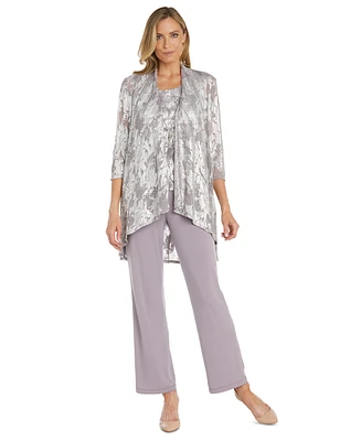 R & M Richards Women's 3-Pc. Metallic Jacquard Jacket, Tank Top Pant Set