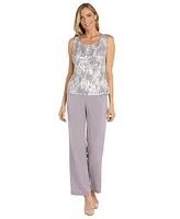 R & M Richards Women's 3-Pc. Metallic Jacquard Jacket, Tank Top Pant Set