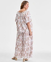 Vince Camuto June Hero Look Plus Size Printed Square Neck Short Sleeve Blouse Printed Wide Leg Gathered Pants