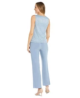 R & M Richards Women's Metallic Jacket, Necklace Top Pants Set