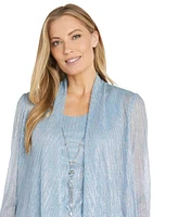 R & M Richards Women's Metallic Jacket, Necklace Top Pants Set