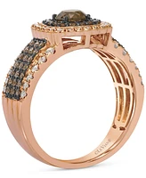 Le Vian Chocolate Diamond & Nude Diamond Multirow Halo Ring (1-1/3 ct. t.w.) in 14k Rose Gold