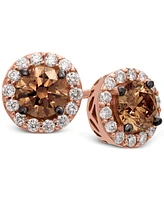 Le Vian Red Carpet Chocolate Diamond & Vanilla Diamond Halo Stud Earrings (1-1/2 ct. t.w.) in 14k Rose Gold