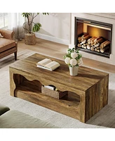 Tribesigns 47.24-Inch Farmhouse Coffee Tables, 2-Tier Wooden Rectangular Accent Center Low Cocktail Tea Table with Open Storage Shelf, Rectangle Coffe