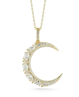 Rachel Zoe 14K Gold Plated Sterling Silver Pave Crescent Moon Pendant Necklace