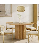 Tribesigns Round Dining Table, Wood Kitchen Table for Dining Room, 47 inch Dinner Table 4 People, Dining Room Table with Heavy Duty Pedestal Base, Nat