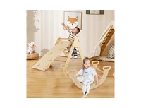 2-in-1 Wooden Kids Climber Toys with Triangle Arch Ramp