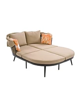 74.8" L Patio Daybed with Retractable Canopy, Outdoor Rattan Pe Wicker Back Loveseat Sofa Set with Throw Pillows and Cushions
